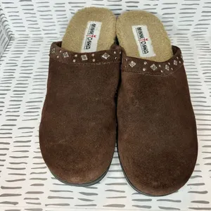 Minnetonka Womens Brown Suede Studded‎ Faux Fur Lined Clog Mules Size 9 Boho thumbnail 3