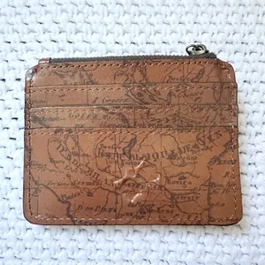 Patricia Nash Cassis ID Card Wallet NWOT Cognac Leather Map Atlas Print thumbnail 3