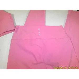 EUC Large Womens WILO Ribbed Pink set Leggings Bra Top one shoulder thumbnail 3