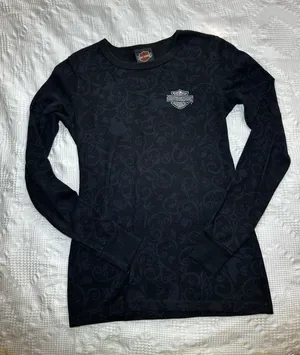 Harley Davidson Long Sleeve Bedazzled T-shirt in Black thumbnail 1