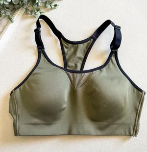 All in Motion Olive Green Racerback Sports Bra with Black Trim Size Small thumbnail 1