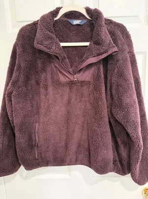 Lands End Quarter‎ Zip Sherpa Fleece Pullover Jacket Burgundy thumbnail 1