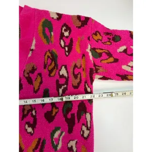 Entro Hot Pink Leopard Print Cardigan V-Neck Button Front Knit Sweater Womens M thumbnail 6