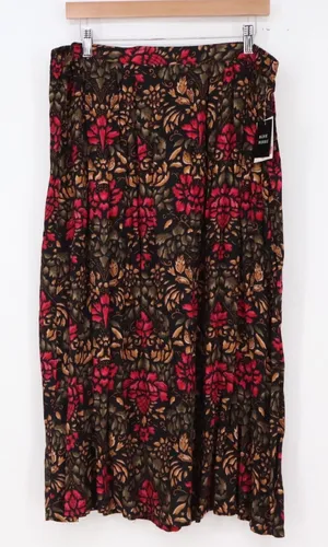 Sag Harbor Skirt Womens 1X Black Red Floral Herringbone Midi NWT thumbnail 1