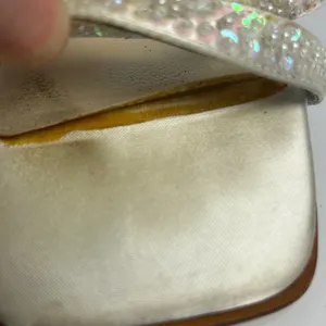 Touch Ups Ivory Satin Beaded Sequin Block Heel Square Toe Slingback Sandals 7.5W thumbnail 6