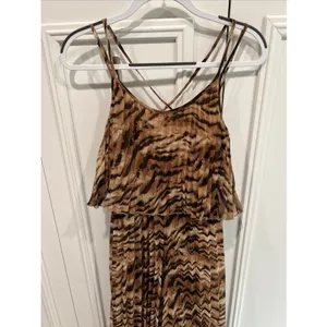 ASOS Animal Tiger‎ Print Jumpsuit Brown Chiffon Flowy Resort Chic Going Out thumbnail 2