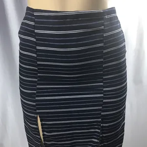 Navy Striped lined Skirt with front slits Blue thumbnail 2
