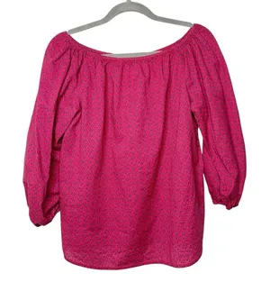 Anthropologie Maeve Pink Blue Balloon Sleeve Top Sz L thumbnail 1