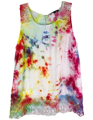 Galaxy Garden Jeanne Pierre Small Top Handmade Tie‎ Dye Pink Yellow Crochet 537 thumbnail 1