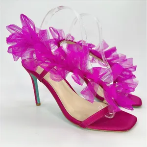 Betsey Johnson Devon Pink Tulle Ruffle Heels Sandals 7.5 Wedding Party‎ Barbie thumbnail 2