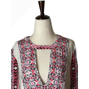 Free People Teagan Cut Out Mini Dress Women 6‎ Pink Geometric Boho Bell Sleeve thumbnail 4