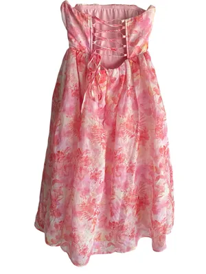 Lulus Eulalia Pink Floral Lace-Up Strapless Bustier Midi Dress thumbnail 5