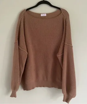 Pink lily tan ribbed sweater thumbnail 1