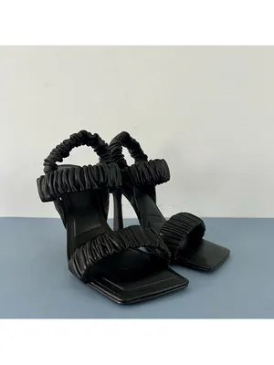 Gianni Bini Vanya Scrunched Square Toe Black Leather Dress Sandal Heels Size‎ 6 thumbnail 2