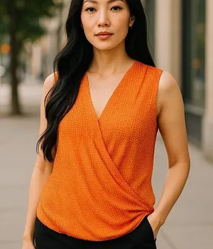 OLD NAVY Orange & White Wrap Rayon Knit Sleeveless Top ~ Women's Size XL thumbnail 1