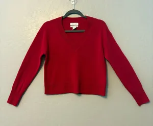 Rachel Zoe red v-neck long sleeve 100% 2-ply cashmere sweater size small thumbnail 1