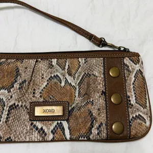 XOXO Snakeskin Print Wristlet Clutch Brown‎ Faux Leather Studded Bag Y2K thumbnail 9