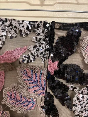 VICI Medium Floral Sequin Embroidered Mesh Mini Skirt Party Holiday thumbnail 9