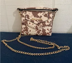 Steve Madden Cow Print Micro Crossbody Bag Brown White Gold Studded Mini Handbag thumbnail 1