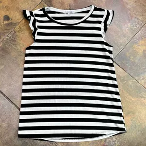 White Birch Black White Strip Sleeveless Ruffle Tank Medium thumbnail 4