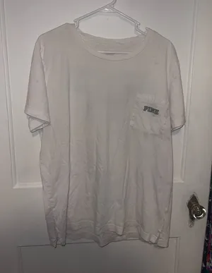 PINK Victoria's Secret White Pocket Tee - Women's Casual Crew Neck - Size XL thumbnail 1