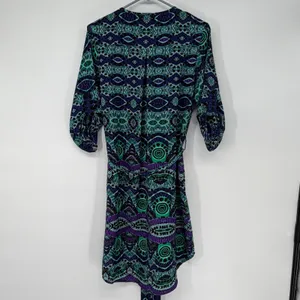 Maeve Anthropologie‎ Womens Small Blue Green Purple Geometric Print Belted Dress thumbnail 2