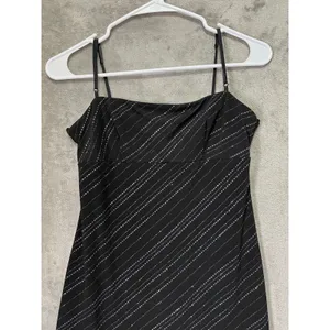 Vintage Y2K Glitter Stripe Asymmetrical Midi Dress Spaghetti Strap Fairy Grunge thumbnail 2