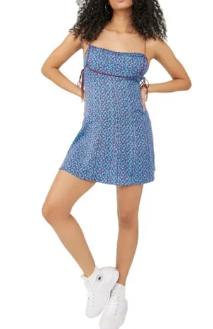 Free People Womens Medium Kai Print Tie Strap Lined Minidress NEW thumbnail 1
