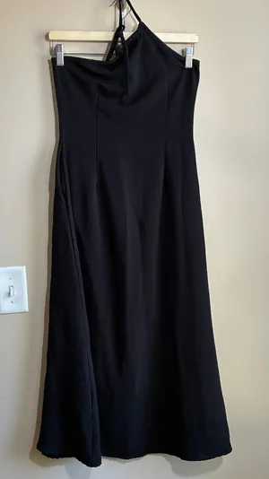 Unbranded Halter One Shoulder Midi Dress Small Black Womens Stretch Crinkle thumbnail 1