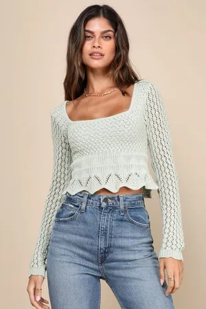 NWT! Lulus Sage Green Cropped Crochet Top thumbnail 1