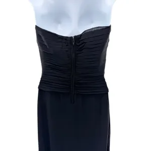 Tadashi Shoji Black Silk Halter Pleated Cocktail Dress Chiffon Gala LBD‎ Old Money 4 thumbnail 3