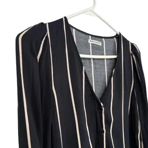 Reformation Womens‎ XS Striped Button Down V-Neck Blouse Black Cream Long Sleeve thumbnail 4