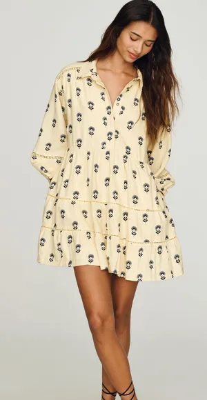 Anthropologie | Maeve Bettina Linen Blend Tiered Mini Shirtdress Size Large thumbnail 1