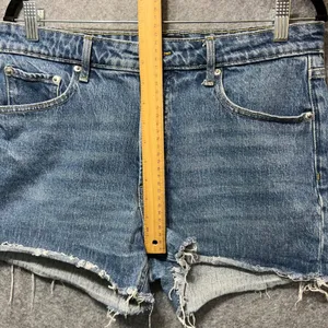 Free Assembly Denim Jean Shorts Raw Hem Blue Wash Womens Size 12 Cutoff‎ Frayed thumbnail 6