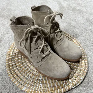 Sorel Women’s Evie Lace-Up Waterproof Suede Ankle Bootie Casual in Beige 7.5 thumbnail 4