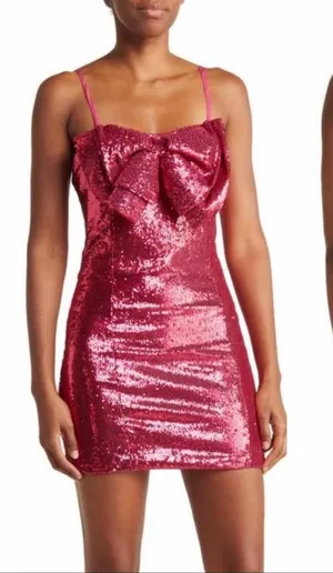 Torn by RONNY KOBO Lindsay Sequin Bow Mini Dress, Color Tulip Pink, Size M, NWT thumbnail 1