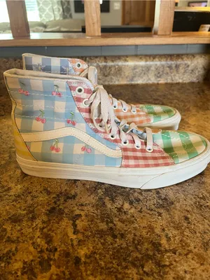 Vans Gingham High-Top Sneakers in Green,‎ Blue, Peach thumbnail 2