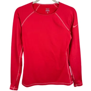 Nike Pro Womens Red Long Sleeve Performance Base Layer Top Thumbholes Medium thumbnail 1
