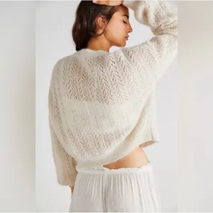 Free People Amelia Cardi Cream Alpaca Knit Button Front Cardigan Sweater S thumbnail 2