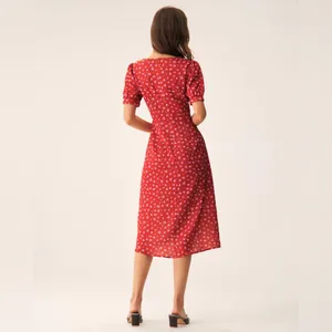 Rihoas Red Floral Ruched Midi Dress thumbnail 6