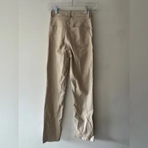 NEW!!‎ Zara Beige Khaki Faux Leather Pants Bottom Slits Fleece Lined thumbnail 8