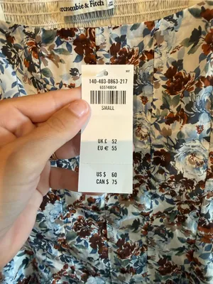 Abercrombie & Fitch Brown and Blue Floral Puff-Sleeve Square Neck Top thumbnail 3