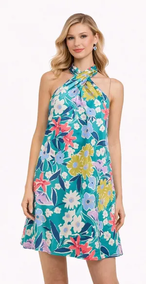 C'isa Floral‎ Twist Front Mini Dress Size M NWT thumbnail 1