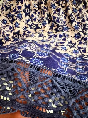 Angie Boho Mediterranean Mosaic Smocked High Waisted Festival Shorts M thumbnail 7