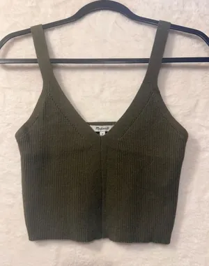 Madewell Brodale Ribbed Sweater Tank Top Womens Medium Kale Green V-Neck‎ Crop thumbnail 1