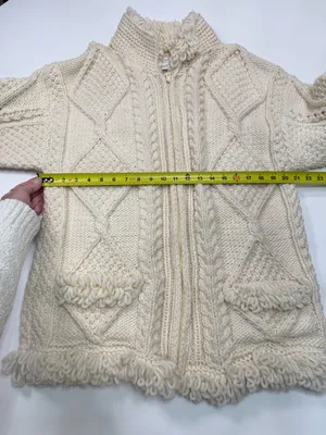 Textured 100% Wool Cream Cable Knit Cardigan Sweater NWOT thumbnail 6