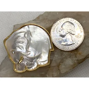 Vintage AD 2004 Gold Tone Mother‎ of Pearl & CZ Elephant Pin Brooch Animal Cute thumbnail 2