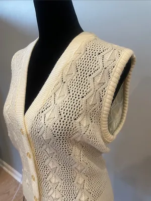 Cream Knit Button-Front Sleeveless Sweater Vest super vintage like new thumbnail 2