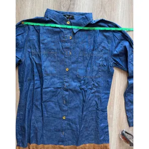 Set sunglasses & Blue Chambray Shirt Dress with Brown Faux Suede Fringe Hem - M thumbnail 6