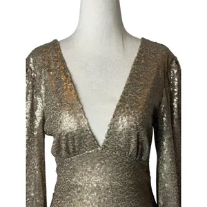 Altar'd State Sequin Mini Dress Women Small Champagne NWT‎ V Neck Party Formal thumbnail 4